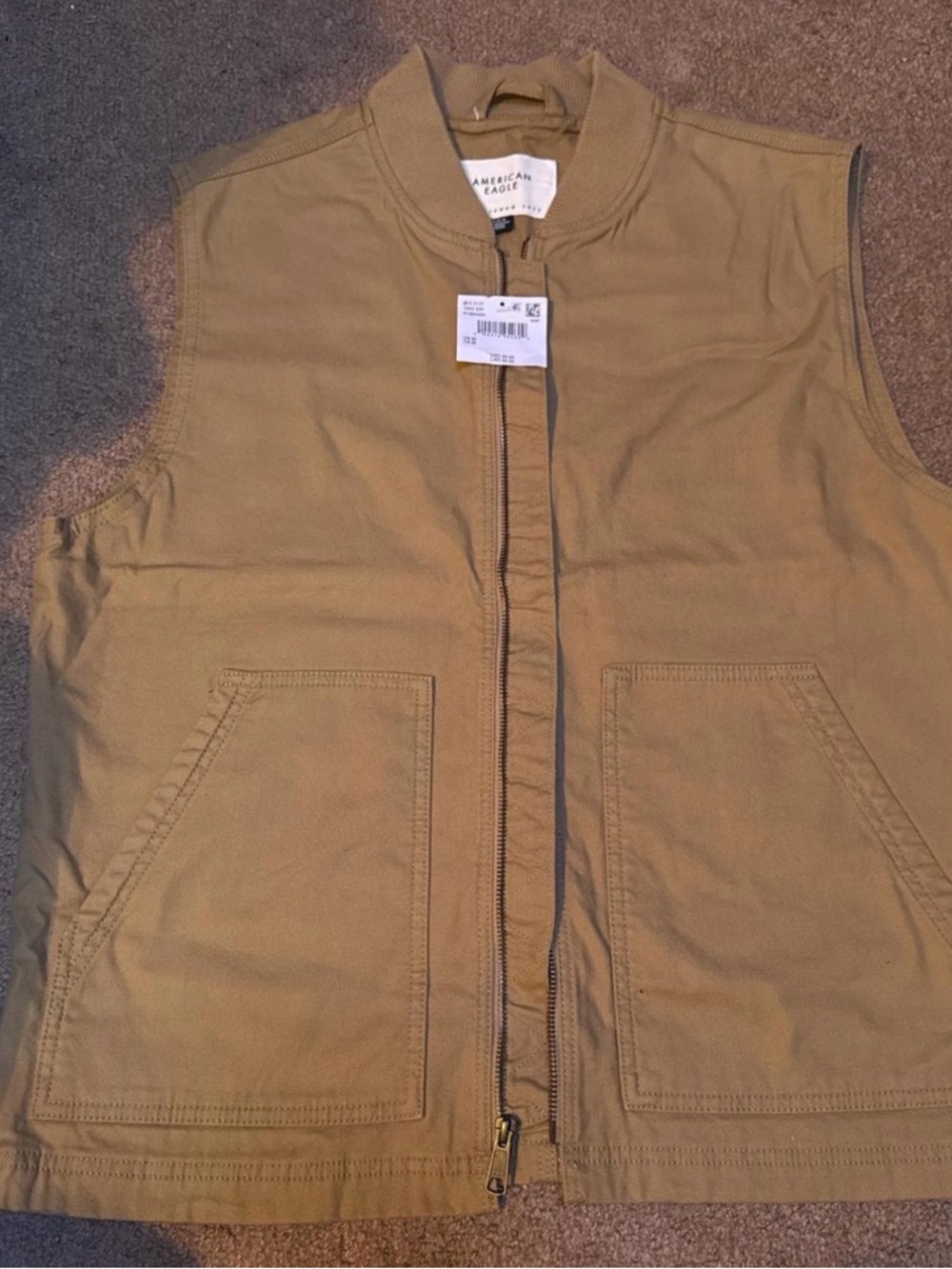 American Eagle Outfitters Men's Tan Canvas Zip Vest